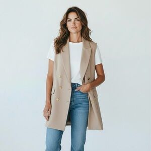 Joie Cream and Gold Sleeveless Vest with Notched Lapels Size Large